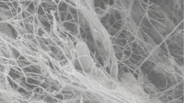 Struttura al microscopio di fibre di nanocellulosa batterica BNC del progetto Dryads Fiber